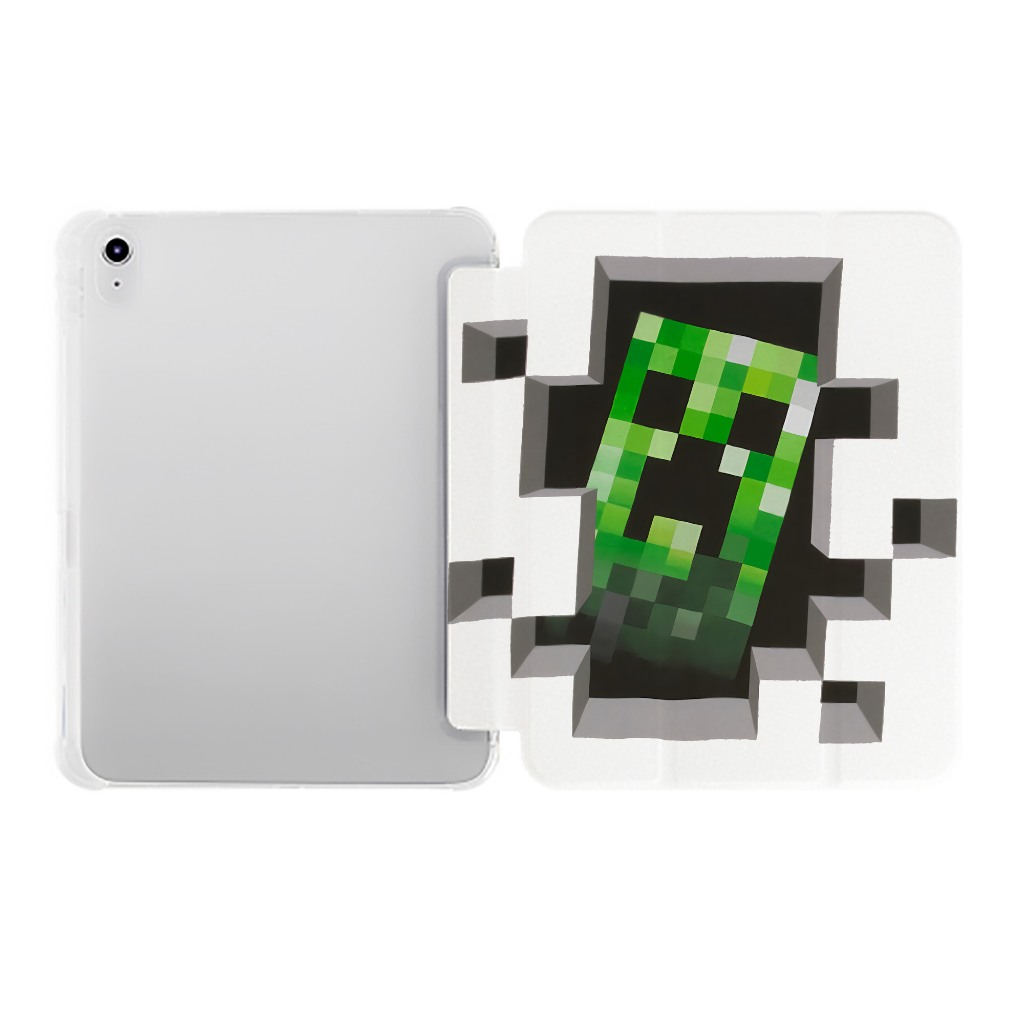 （画像用） マインクラフト ブロックの世界 Minecraft MC Block world IPad ケース ペン収納付き 三つ折りスタンド PUレザー×シリコン 対応機種9.5/10.5/10.9インチ